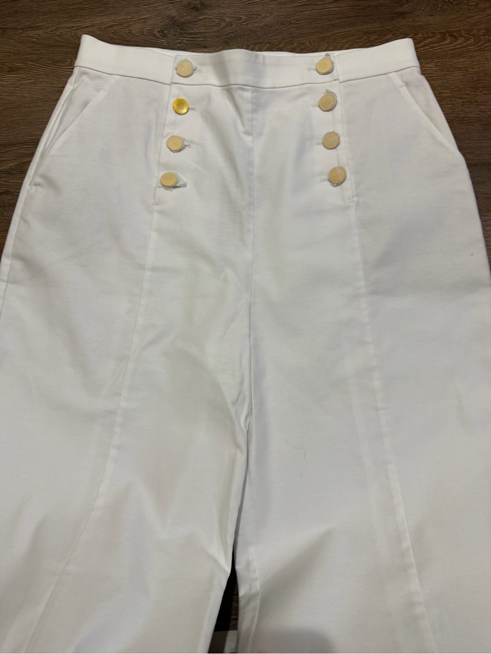 NWT BCBGMAXAZRIA White Sailor Button Cropped Wide Leg Pants Large 34 x 25 - Picture 5 of 9
